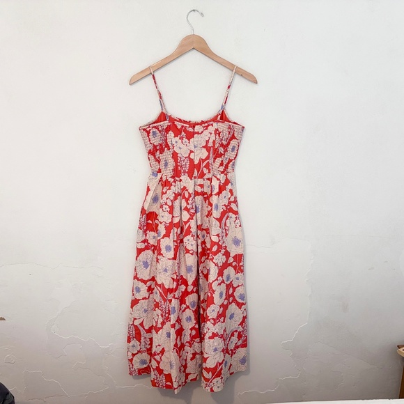 Maeve Anthropologie Sleeveless Midi Dress Ruched Back sz XS Red Floral NWT - Picture 4 of 6